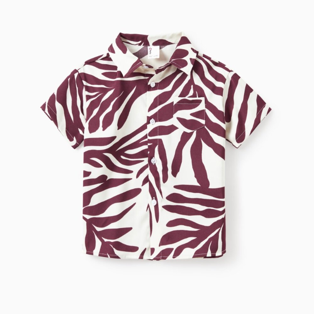 NWT Family Matching Outfits Red Leaf Print Boy Shirt Hawaii/Resort/Casual